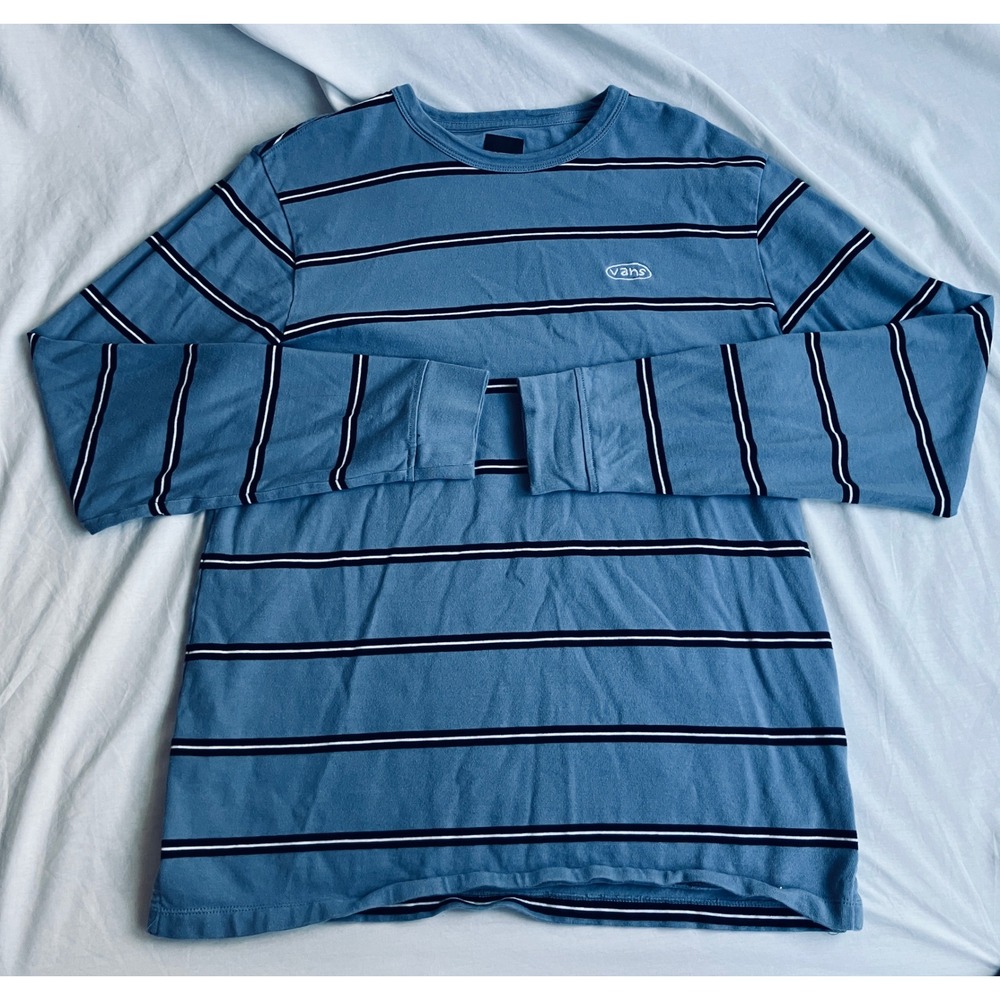 Vans Striped Heavyweight Long Sleeve T-Shirt Men's Medium Blue Black White